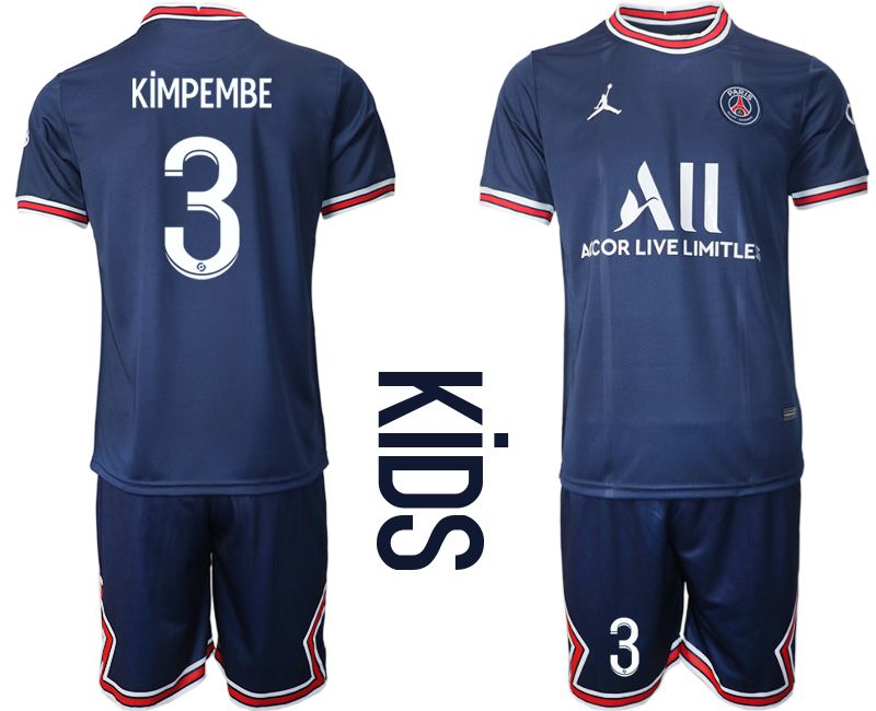 Youth 2021-2022 Club Paris St German home blue #3 Soccer Jersey